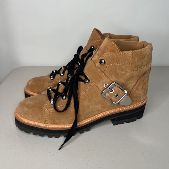Marc Fisher Tan Camel Suede Leather Indre Hiking Boots Size 9 - Picture 6 of 9